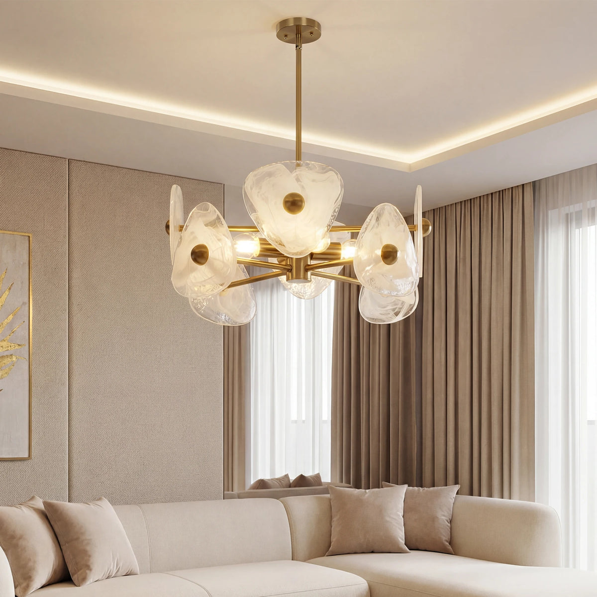 Modern Four Light Glass Led Chandelier Adjustable Hanging Pendant