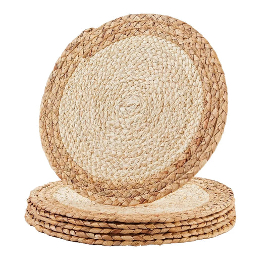 Set of 6 30cm Round Woven Placemats Wicker Rattan Handwoven Insulation Pad Boho Braided Natural Water Hyacinth Place Mats For Dining Home Wedding Party Decoration