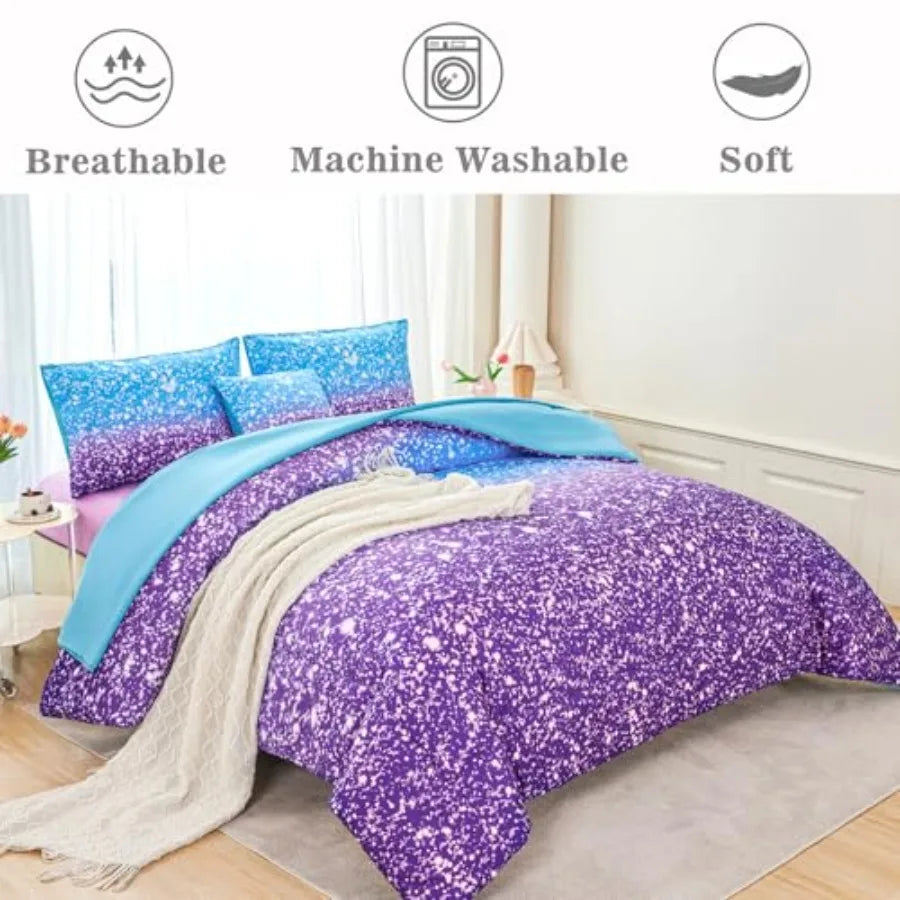 Girls Galaxy Starry Comforter Bedding Set With Matching Pillowcases