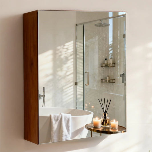 Wall Mounted Bathroom Mirror Cabinet With Motion Sensor LED Light