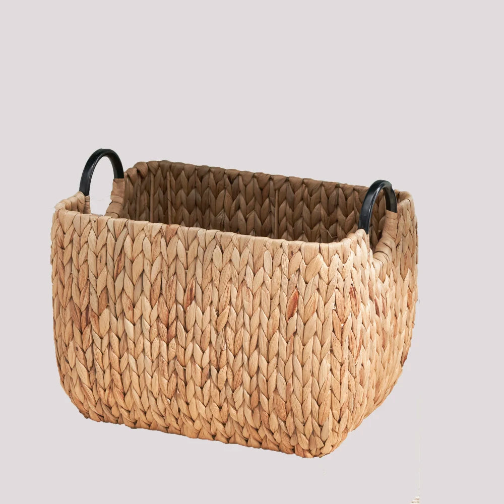 Rectangular Water Hyacinth Woven Storage Baskets With Handles