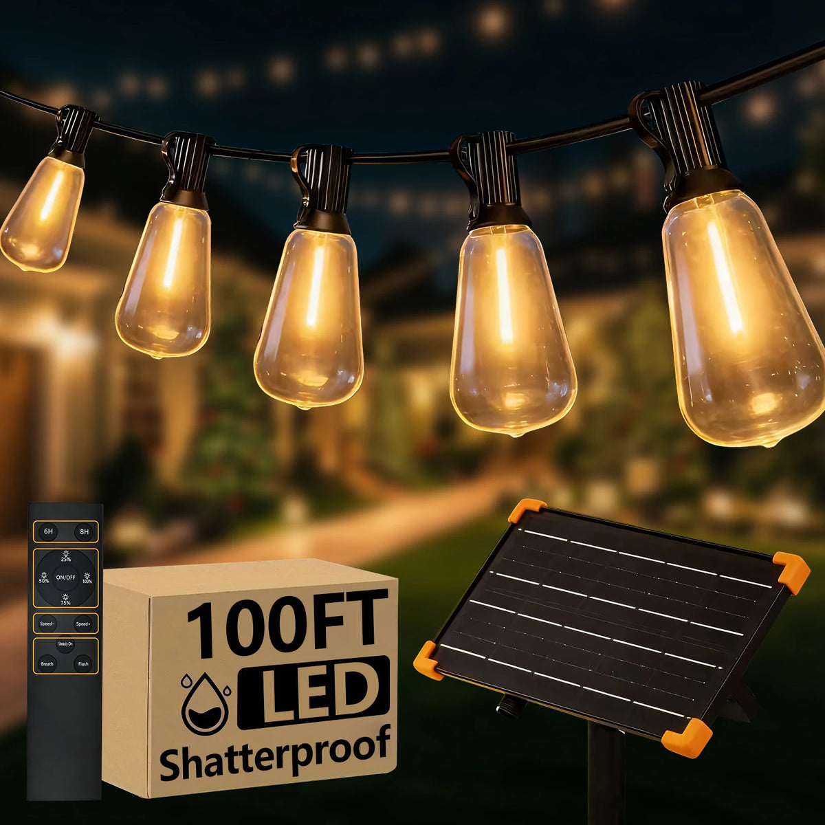 Solar Powered Waterproof Outdoor String Lights With Remote Control