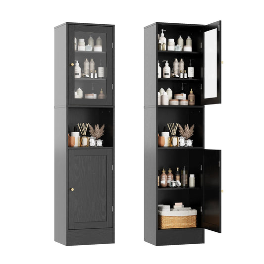 HOSSLLY Slim Bathroom Cabinet With Glass Doors And Adjustable Shelves