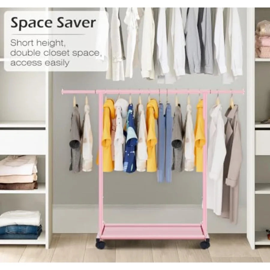 Bamboo Rolling Garment Rack Clothes Storage Organizer