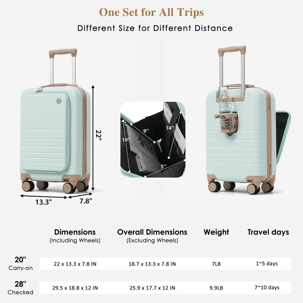 Expandable Carry On Luggage Travel Bag Set With USB Port