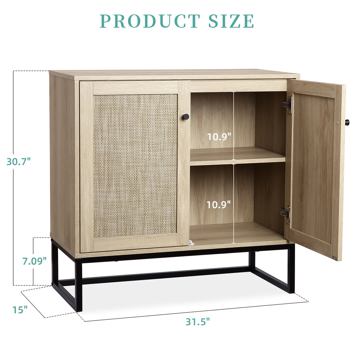 HiMISS Rattan Sideboard Buffet Cabinet With Adjustable Storage Shelves