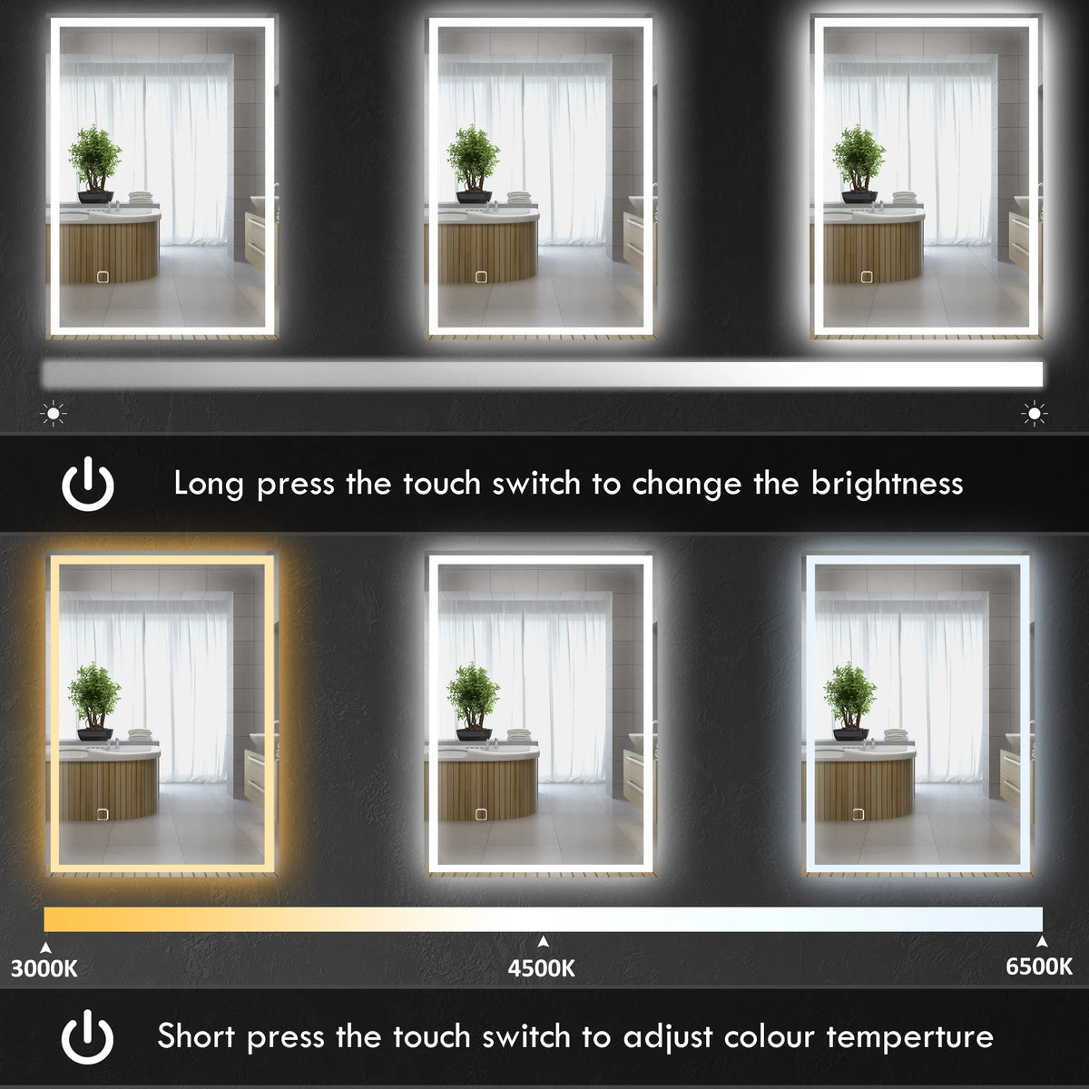 HOMCOM Dimmable LED Bathroom Vanity Mirror With Touch Memory