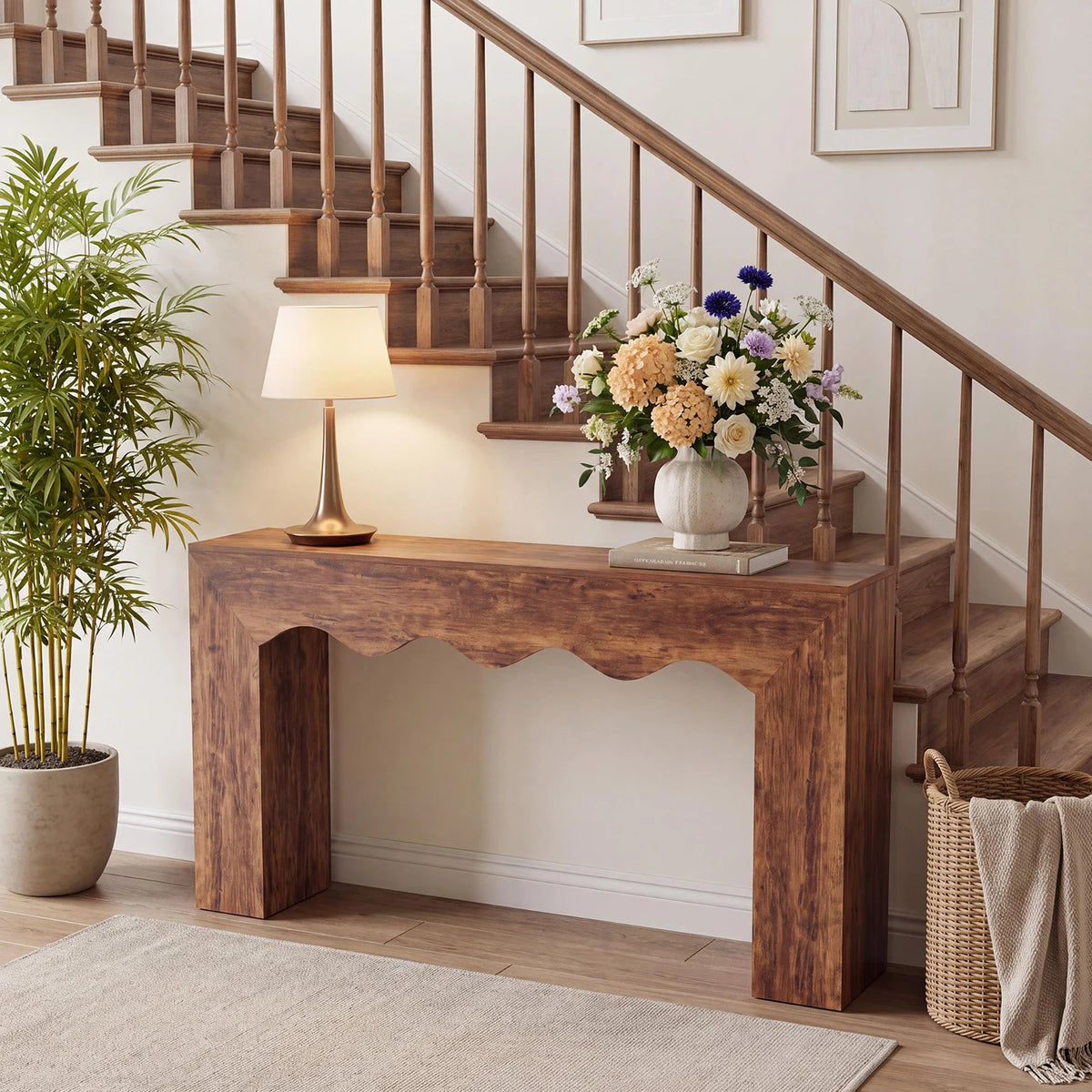 HiMISS Farmhouse Wave Edge Wooden Console Table for Entryway