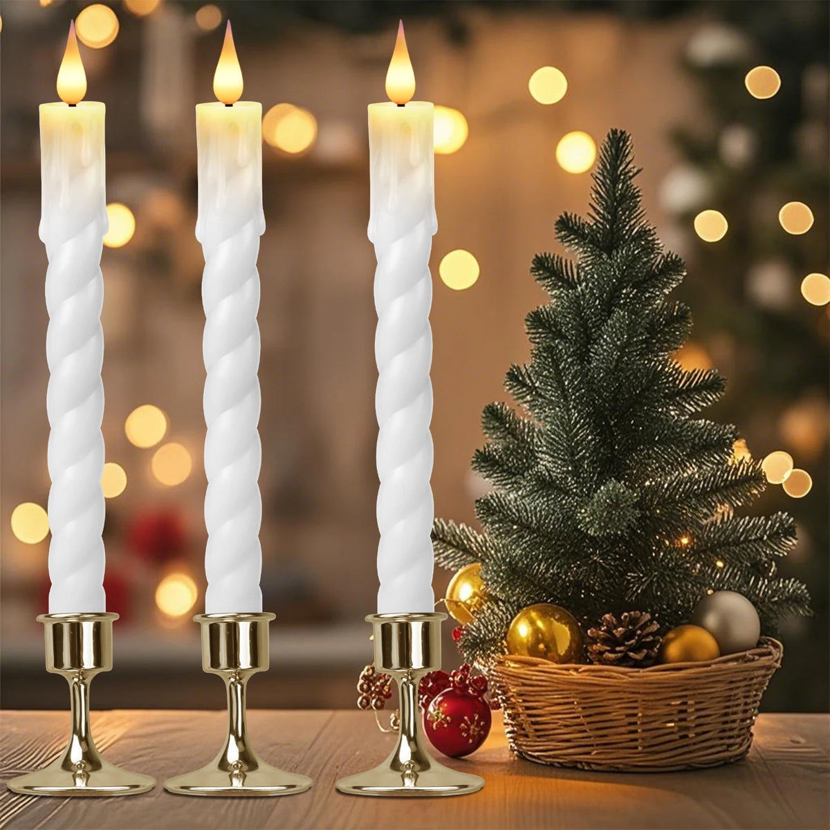 Flickering LED Taper Candles with Remote Timer&Lamp Holder 3D Flame Window Candle Candlestick for Halloween Christmas Home Decor