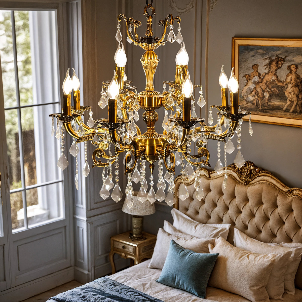 Vintage Crystal Chandelier Ceiling Light Pendant Fixture With Bulbs