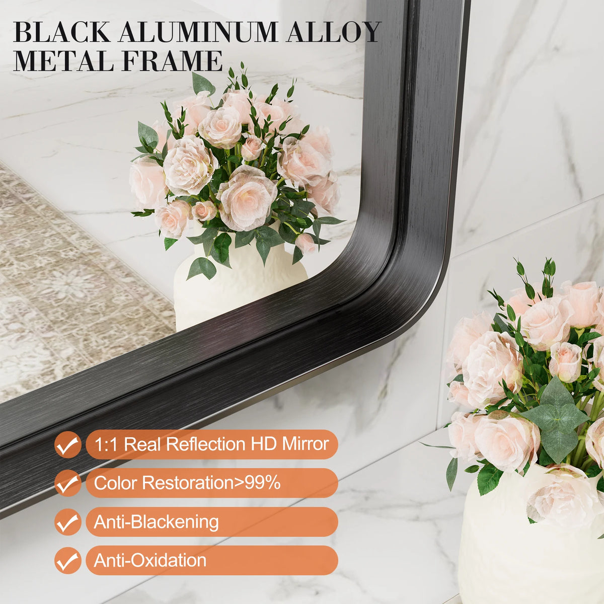 JHK Matte Metal Framed Bathroom Wall Tempered Mirror