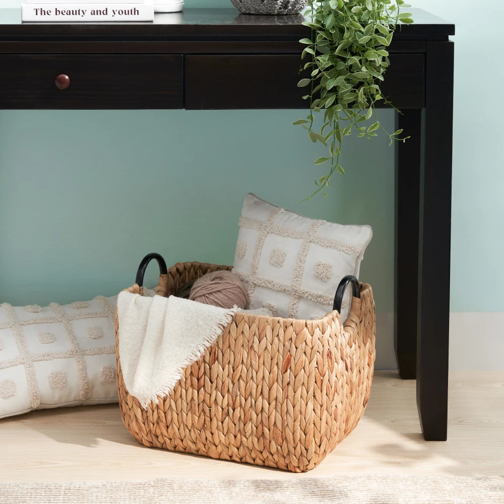 Rectangular Water Hyacinth Woven Storage Baskets With Handles