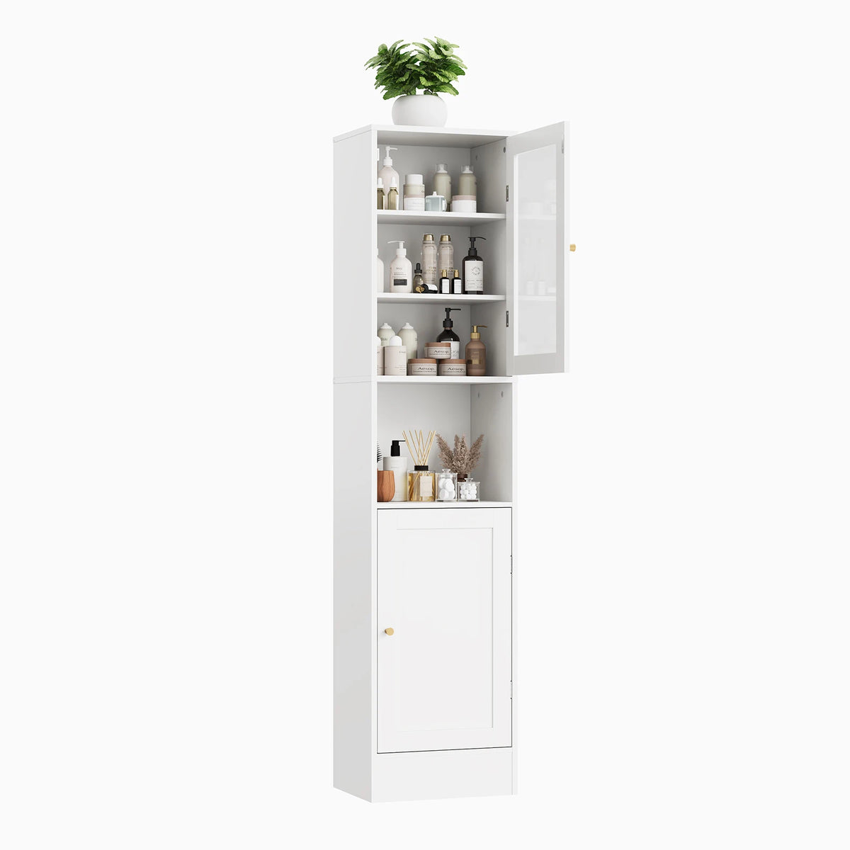 HOSSLLY Slim Bathroom Cabinet With Glass Doors And Adjustable Shelves