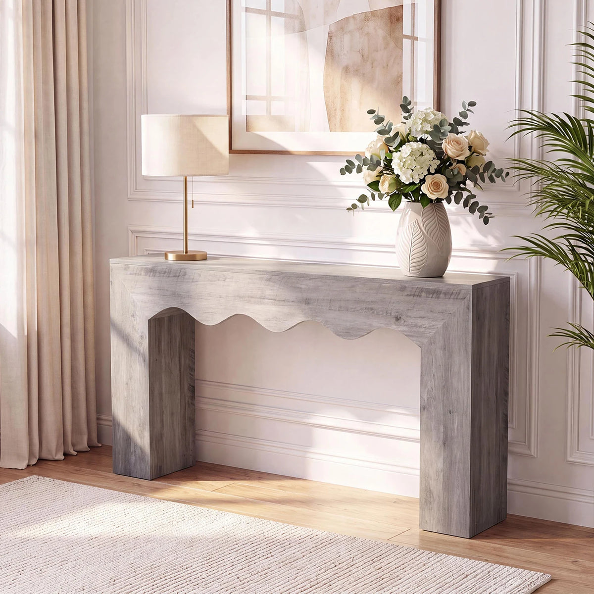 HiMISS Farmhouse Wave Edge Wooden Console Table for Entryway