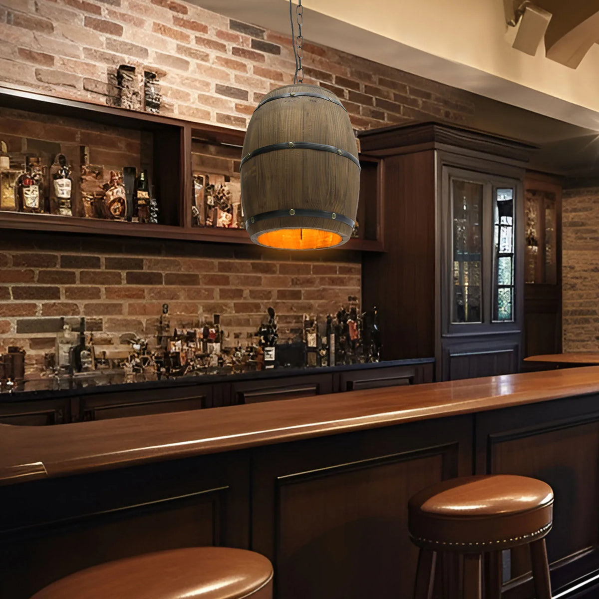Retro Wood Barrel Pendant Light Industrial Vintage Chandelier For Home and Cafe Lights