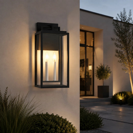 Two Light Dimmable Outdoor Wall Light With Clear Tempered Glass