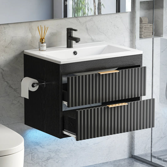 EVOKEDEN Wall Mounted Bathroom Vanity With Sink And Storage Drawers