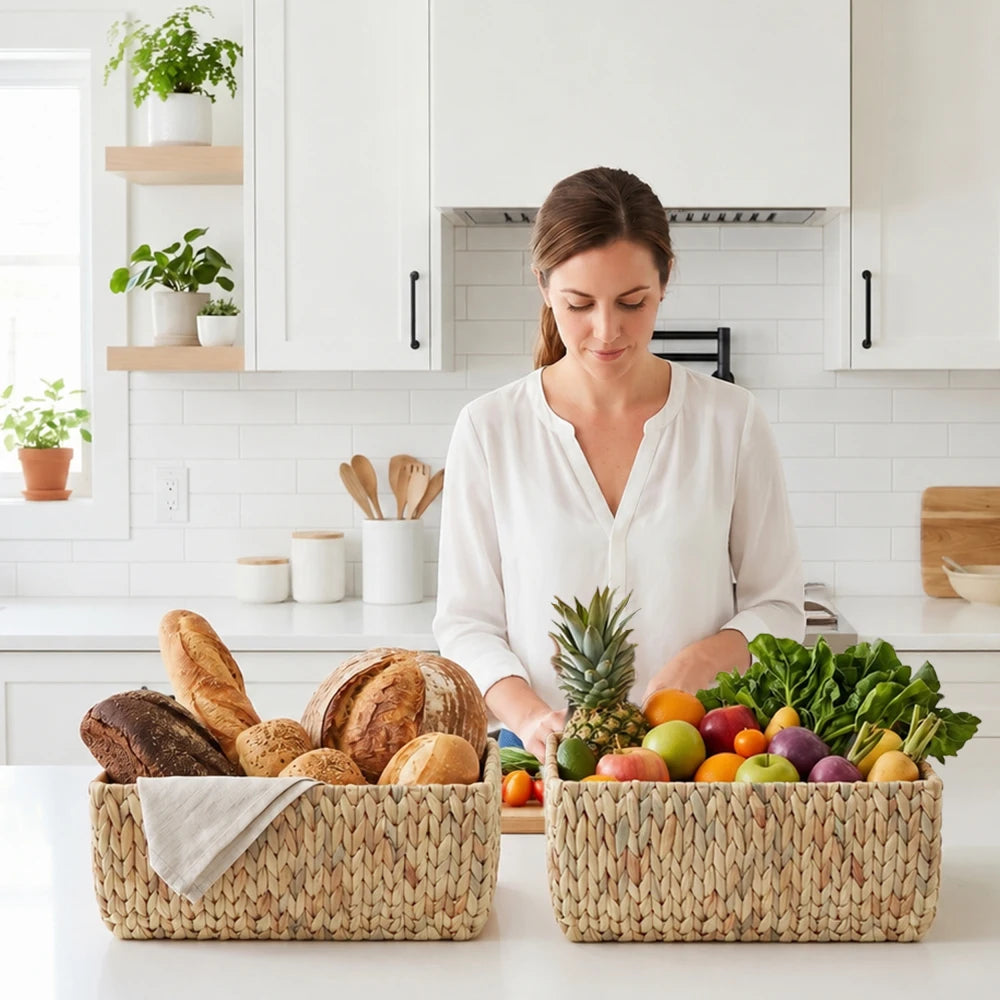 Water Hyacinth Handwoven Storage Basket With Handles