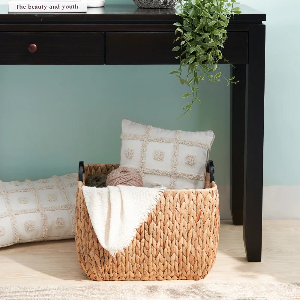 Rectangular Water Hyacinth Woven Storage Baskets With Handles