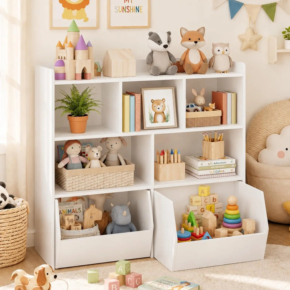 HiMISS Toy Storage Organizer With Rolling Drawers And Open Cubbies