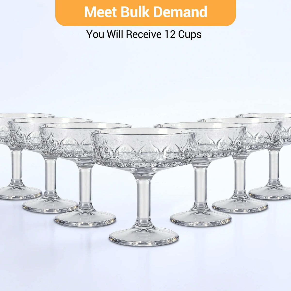 12 PCS Embossed Coupe Glasses, 5.4oz Lead-Free Crystal Cocktail Glasses for Martini Whiskey Dessert Embossed Coupe Glasses