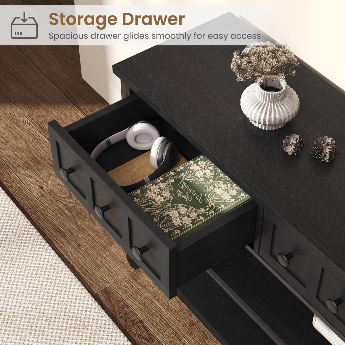 HiMISS Industrial Farmhouse Console Sofa Table With Drawers And Shelves