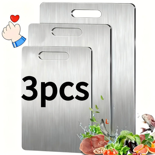 3-Piece Premium Stainless Steel Cutting Board Set Durable Easy-Clean Space-Saving Rustproof BPA-Free