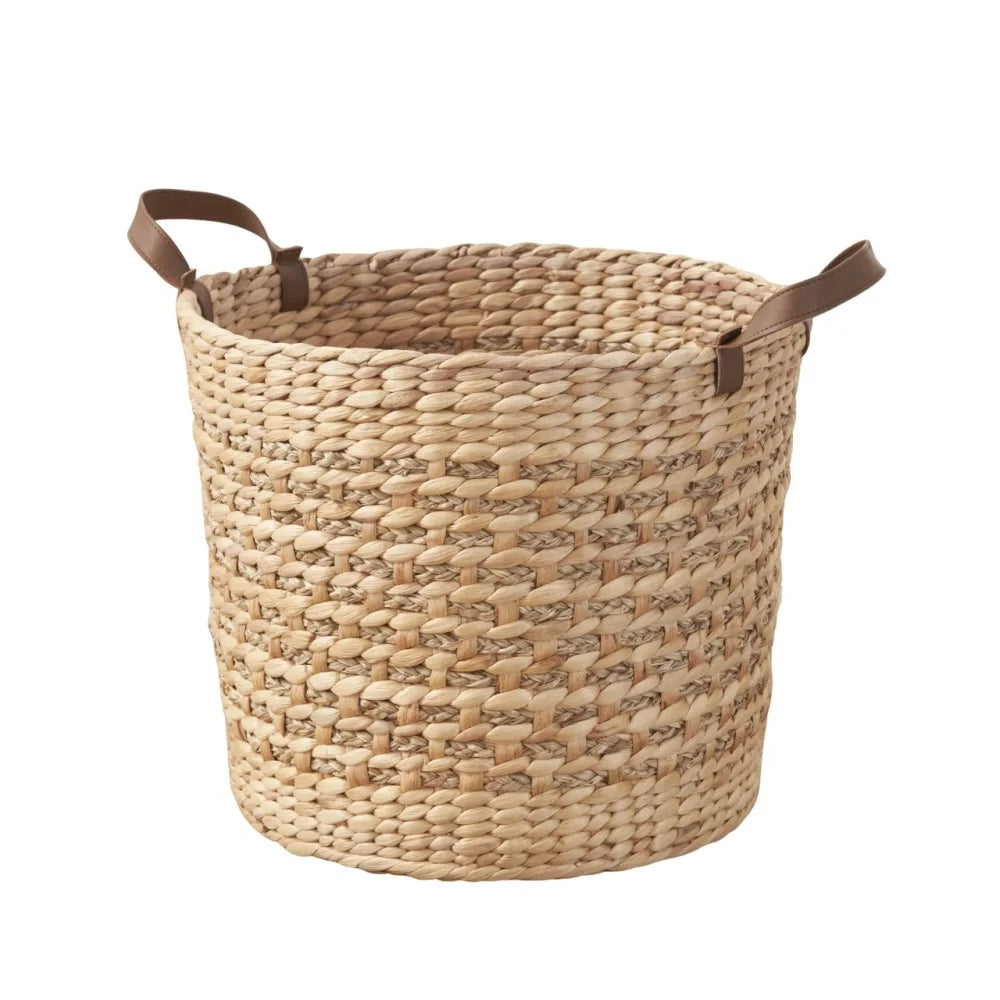 Water Hyacinth Handwoven Storage Basket With Handles
