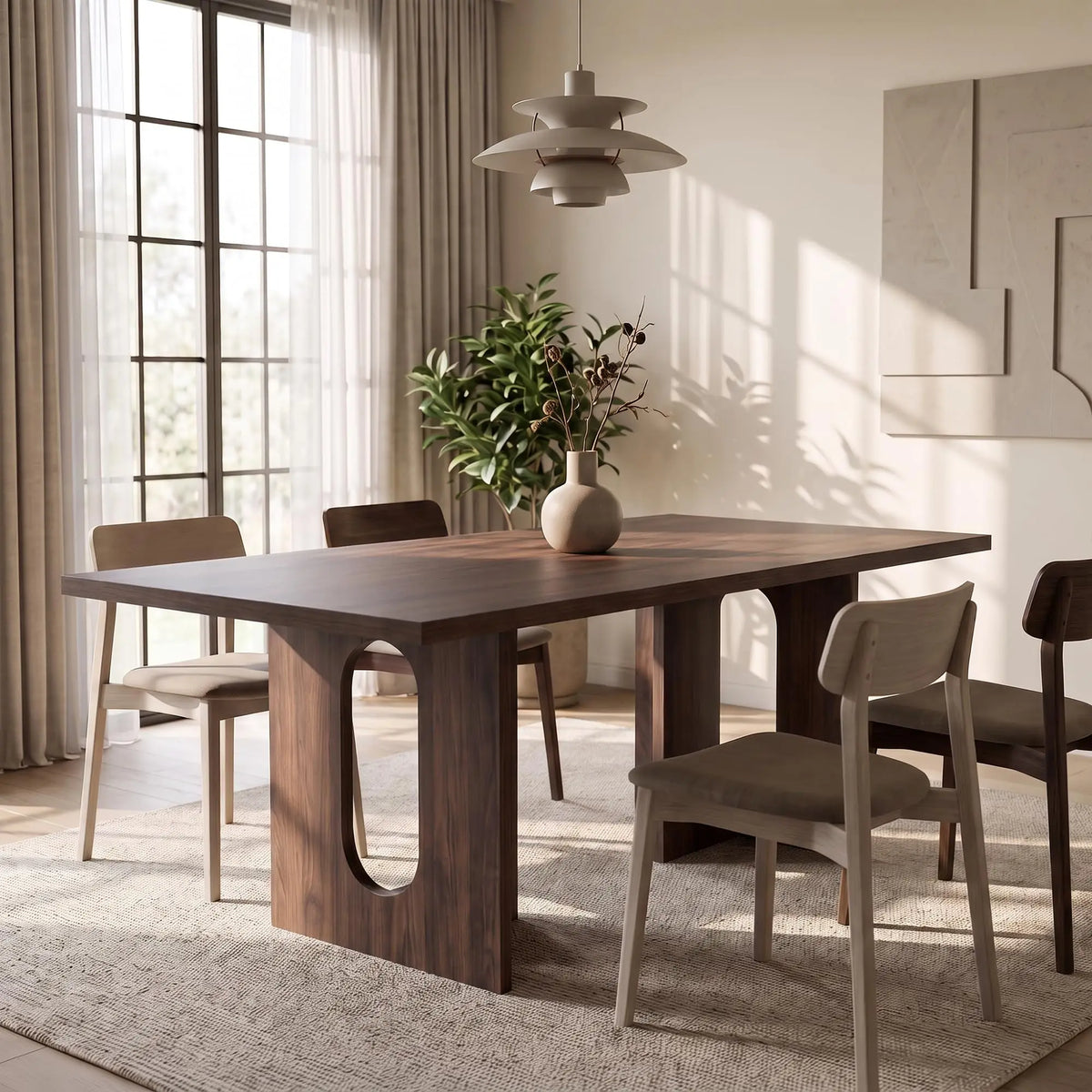 HiMISS Modern Rectangular Dining Table With Thick Wood Top