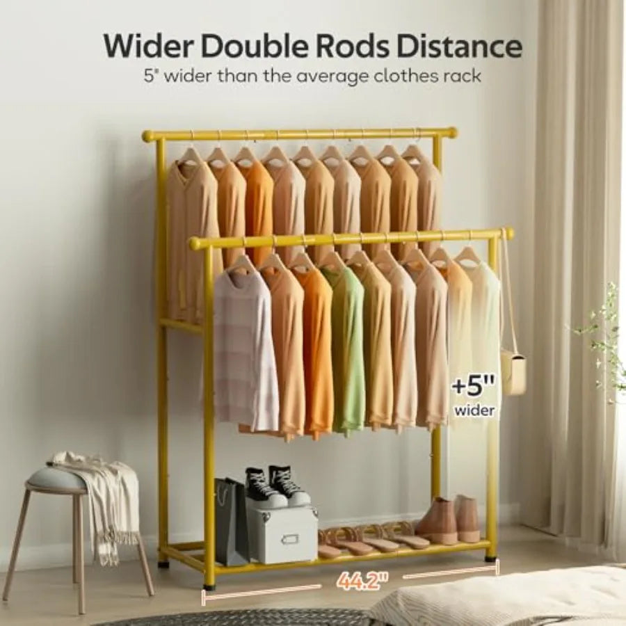 Heavy Duty Double Rod Garment Rack Portable Clothing Organizer
