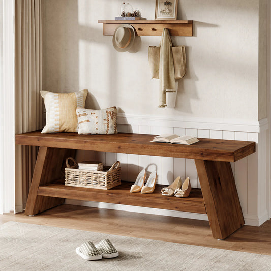 Solid Wood Entryway Bench For Indoor Shoe Storage And Seating