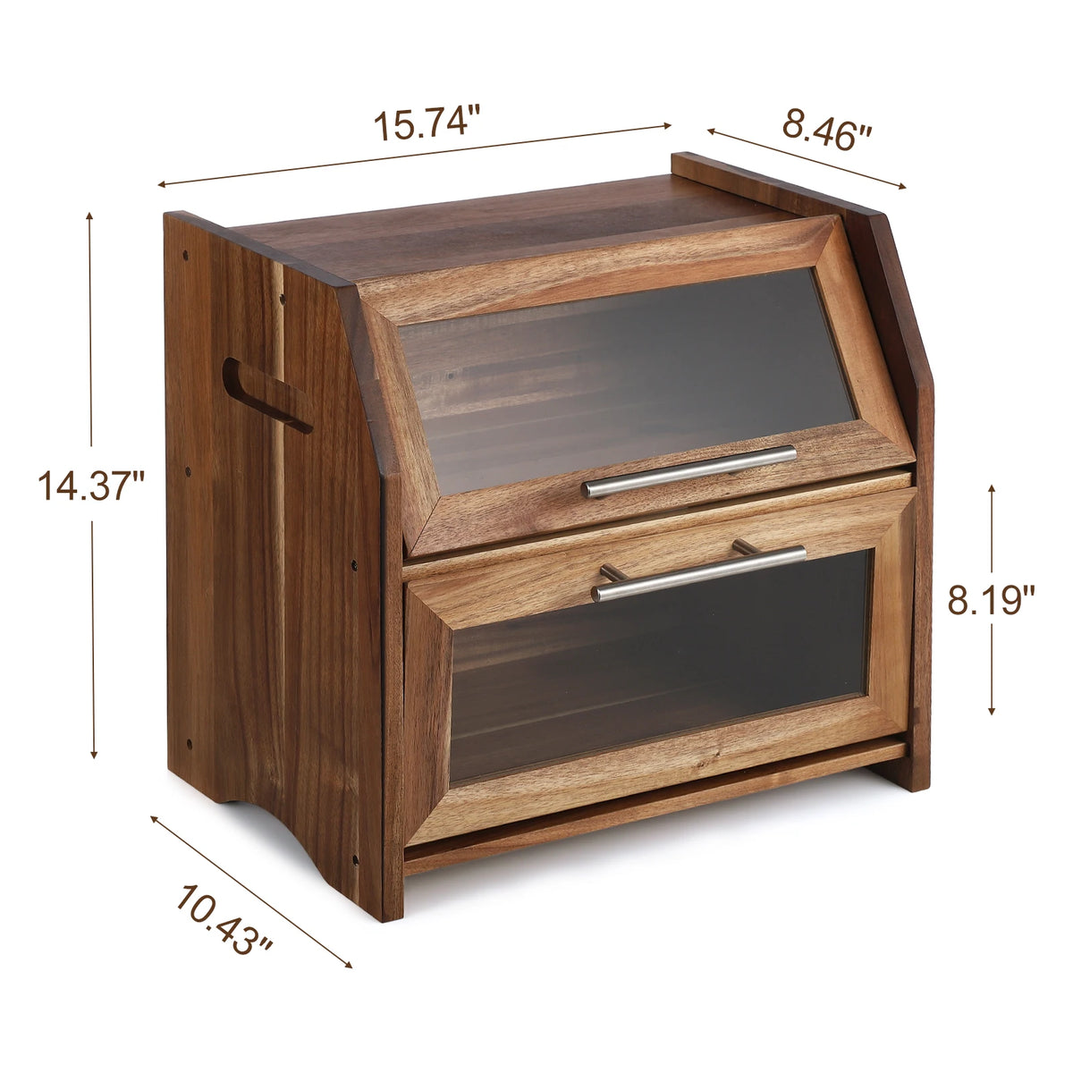 Acacia Wood Bread Box for Kitchen Counter, Double-Layer Bread Storage Bin with Window, Large Capacity Food Storage Keeper for Bread, Pastries and Snacks