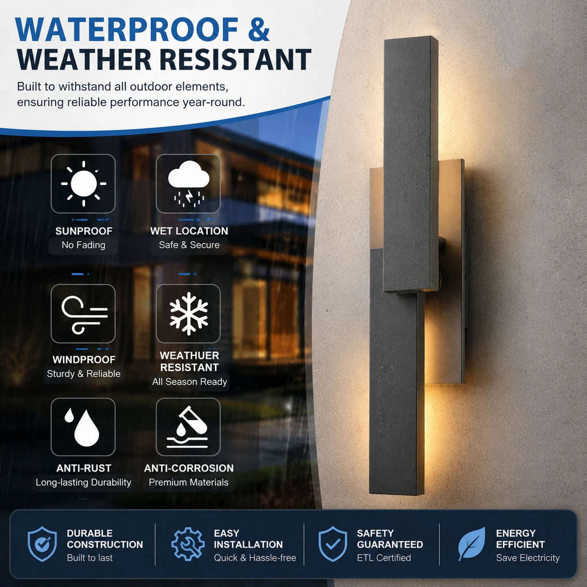 Dimmable LED Smart Outdoor Aluminum Wall Light Fixture
