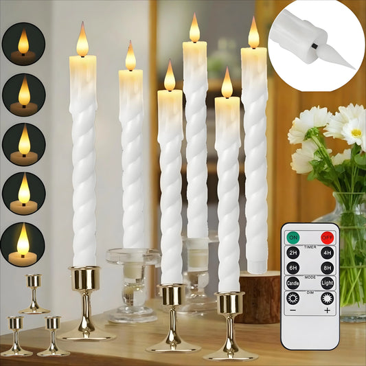 Flickering LED Taper Candles with Remote Timer&Lamp Holder 3D Flame Window Candle Candlestick for Halloween Christmas Home Decor