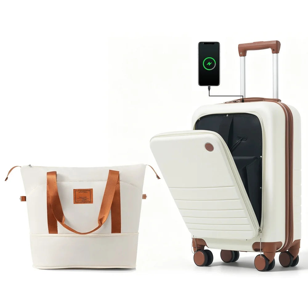 Expandable Carry On Luggage Travel Bag Set With USB Port