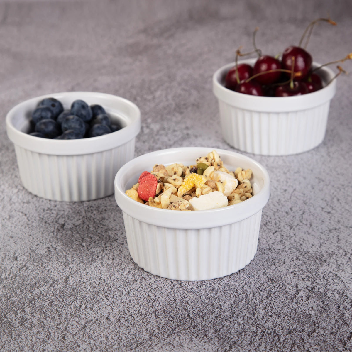 8pcs 4 Inch White Ceramic Ramekin Bowls Set, Oven Microwave Freezer Dishwasher Safe Porcelain Ramekins for Crème Brûlée Pudding Dessert Souffle