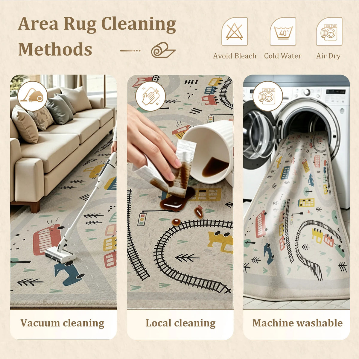 Soft Washable Kids Playroom Rug With City Road Map Design