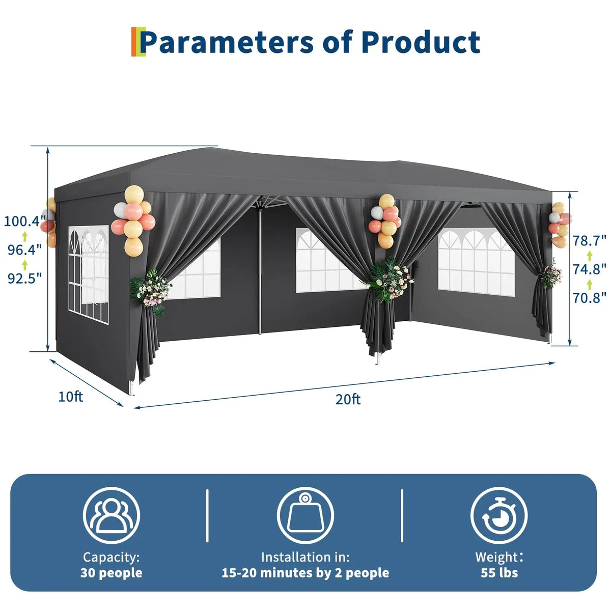 HiMISS Commercial Pop Up Canopy Tent With Six Removable Sidewalls