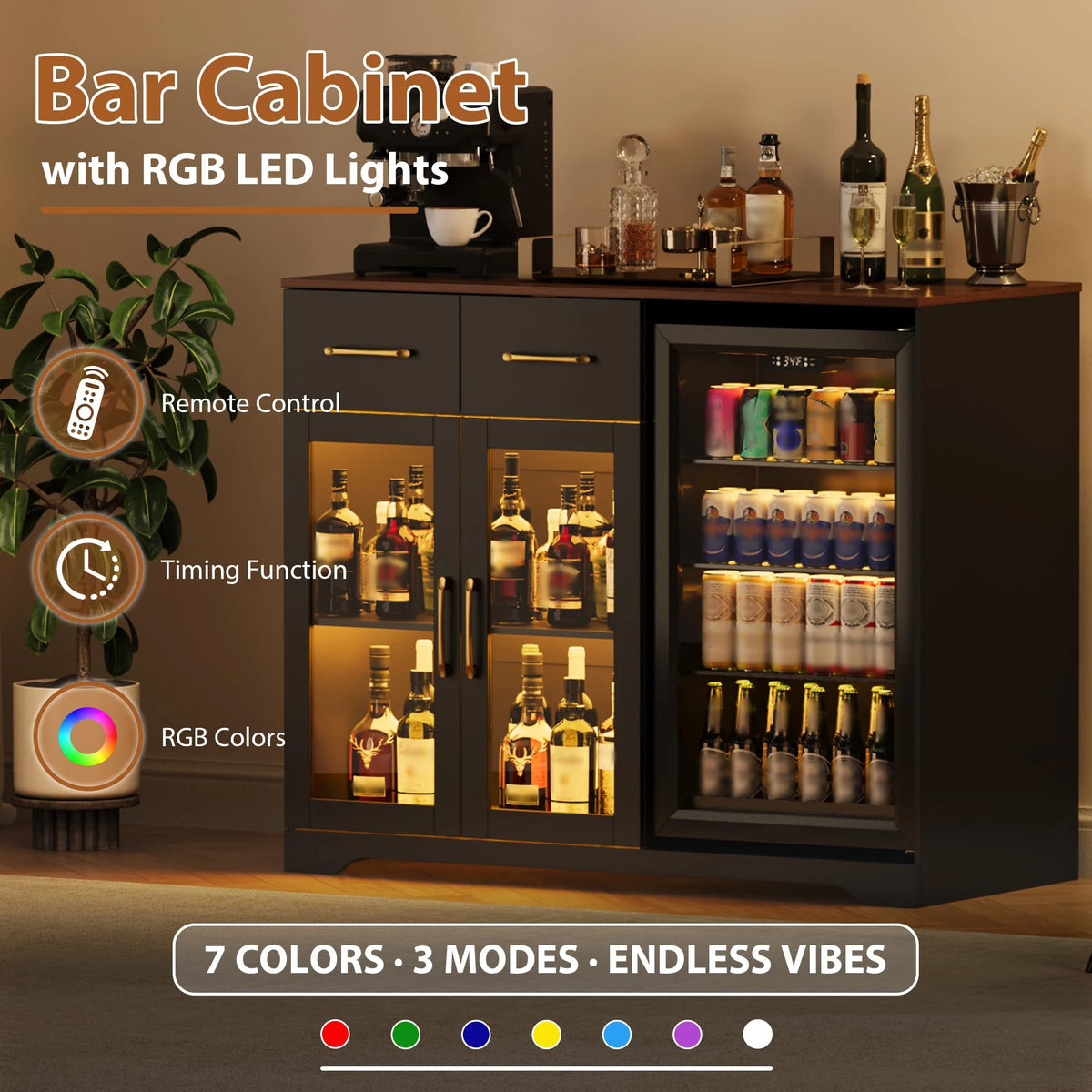 HiMISS Coffee Bar Cabinet With Mini Fridge Space And Storage