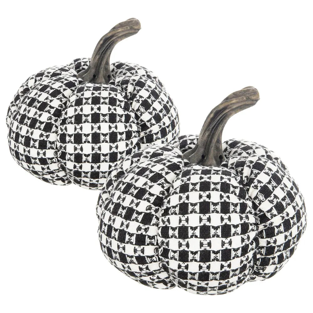 Fabric Plaid Pumpkin Decorations Set of 2 for Halloween Holiday