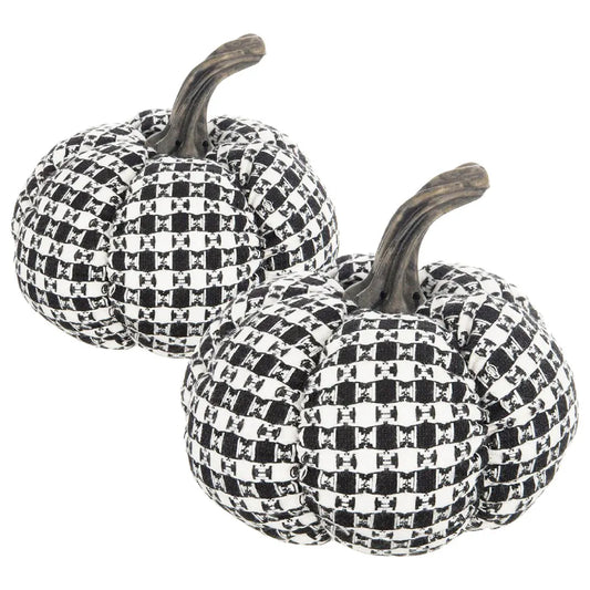 Fabric Plaid Pumpkin Decorations Set of 2 for Halloween Holiday