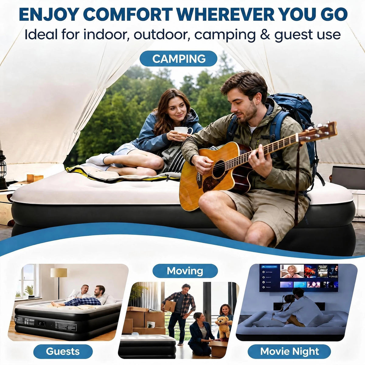 HiMISS Raised Air Mattress With Built In Pump Honeycomb Support