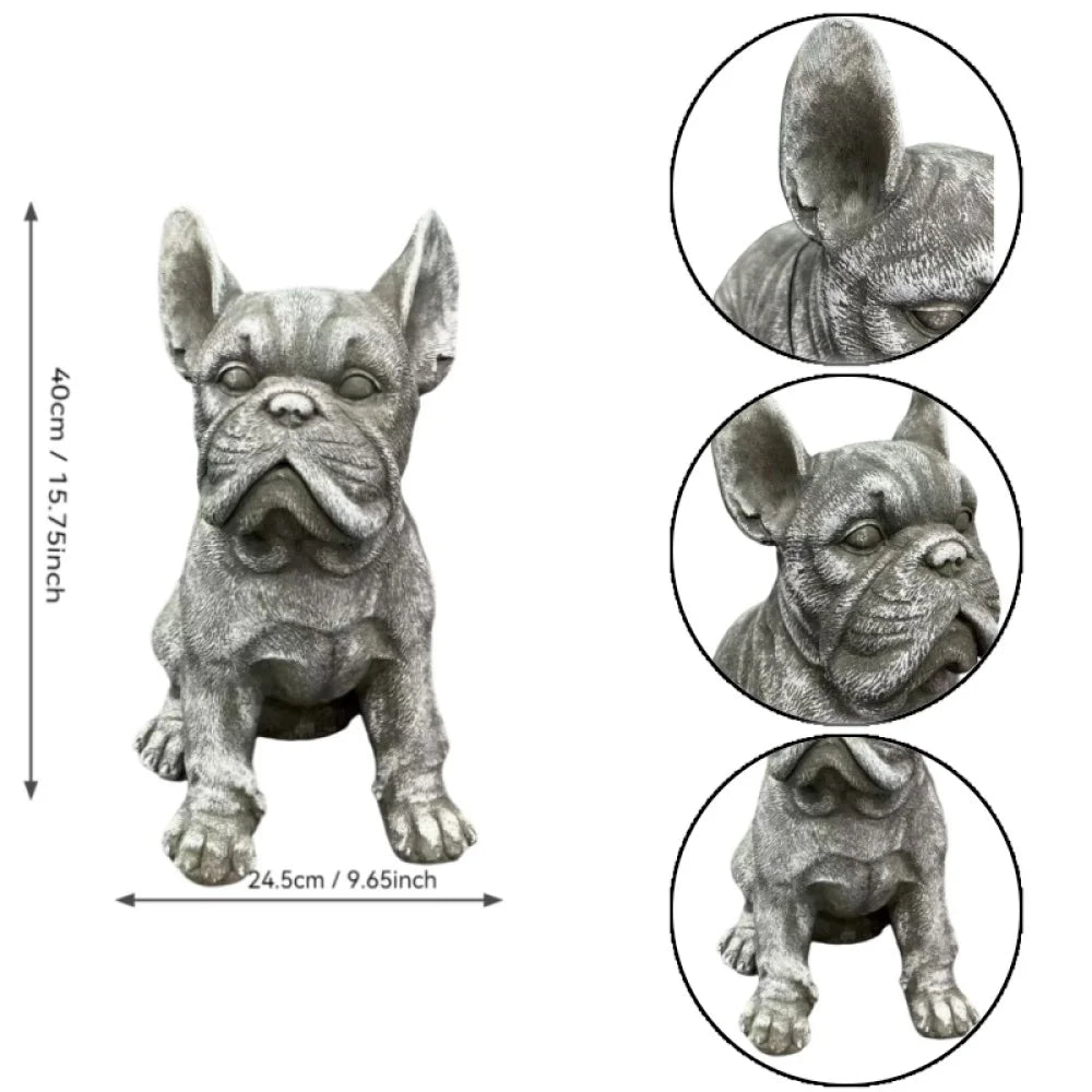 Outdoor French Bulldog Statue Rustic Stone Finish Garden Decor