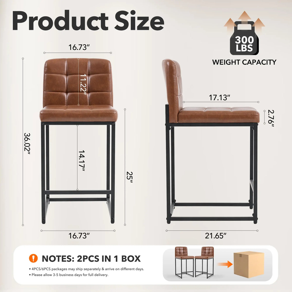 HiMISS Faux Leather Counter Height Bar Stools With Backrests