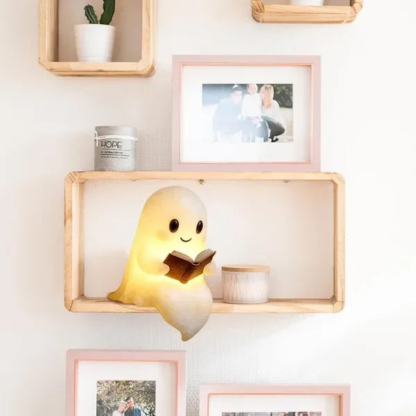 Ghost Reading Book Lamp Halloween Lighted Figurine Home Decor