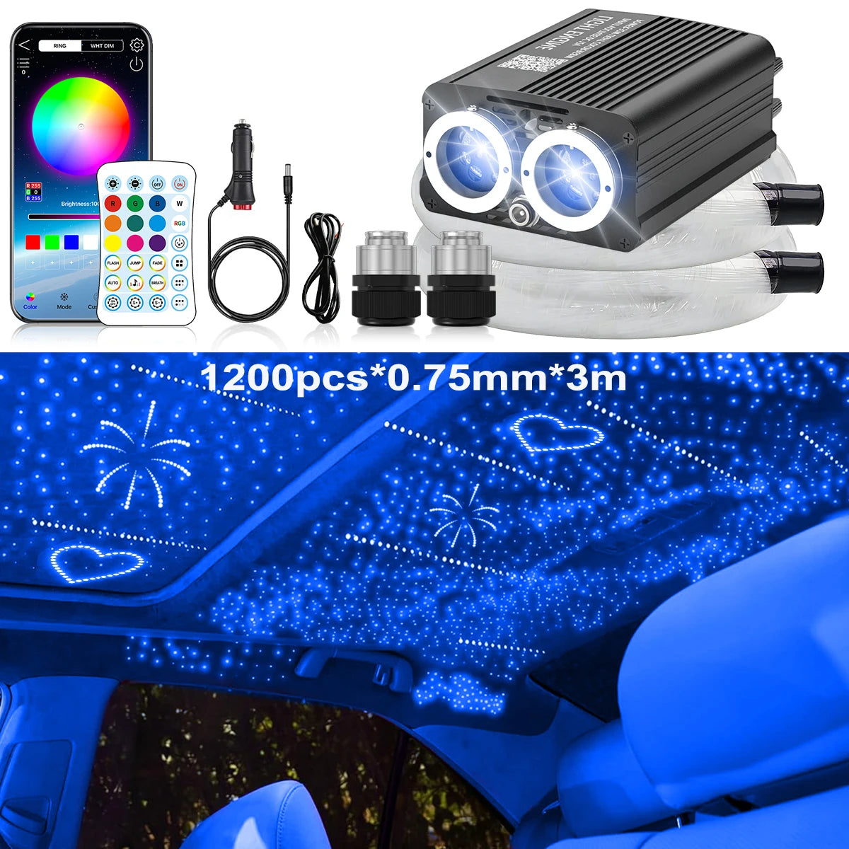 VASTFIRE Twinkle Meteor Fiber Optic Starlight Headliner Light Kit
