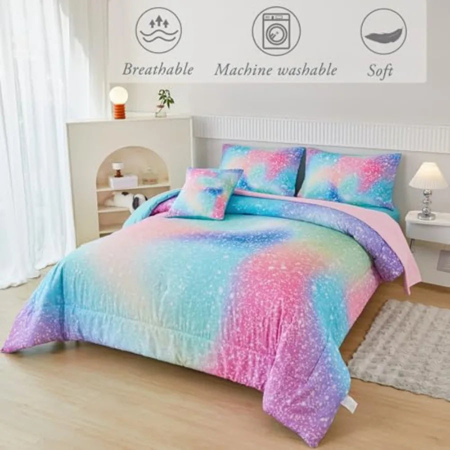 Girls Galaxy Glitter Comforter Set With Coordinated Bedding Accessories