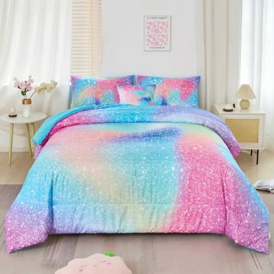 Girls Galaxy Glitter Comforter Set With Coordinated Bedding Accessories