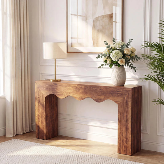 HiMISS Farmhouse Wave Edge Wooden Console Table for Entryway