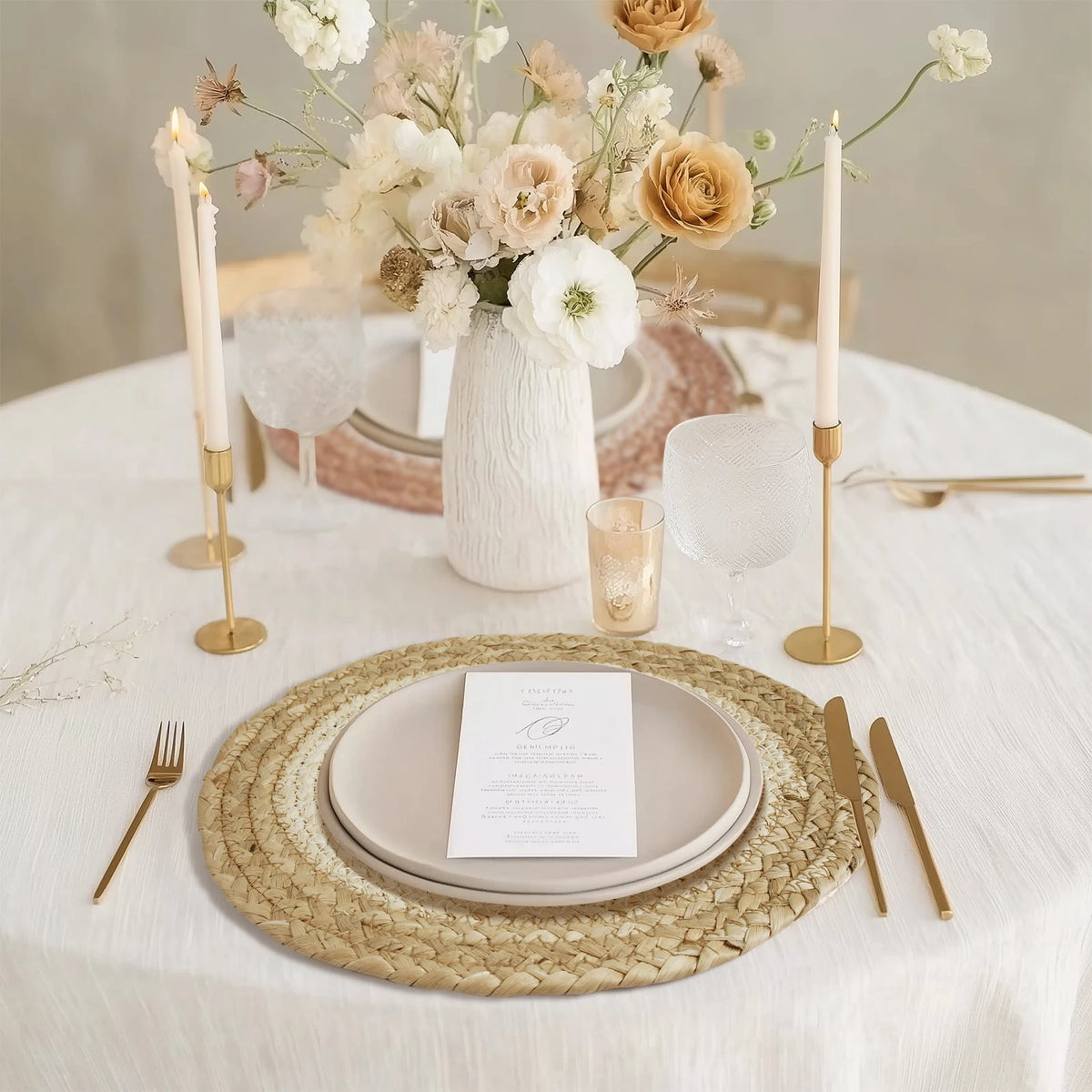 Set of 6 30cm Round Woven Placemats Wicker Rattan Handwoven Insulation Pad Boho Braided Natural Water Hyacinth Place Mats For Dining Home Wedding Party Decoration